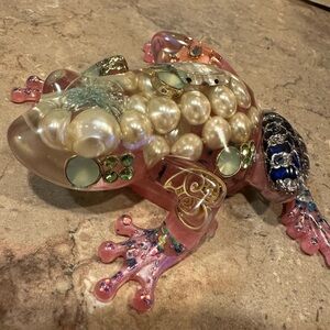 Decorative Frog Figurine with Pearls and Gems